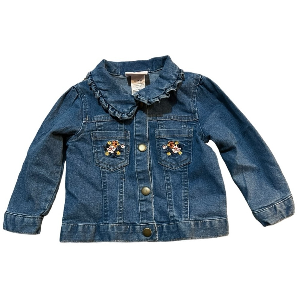 Little Lass Baby Blue Jean Jacket with floral Embroidery on Pockets Size 18M